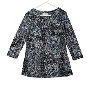 Iolani Hawaii Top Womens Medium Abstract Print 3/4 Sleeve Tunic Hawaiian USA